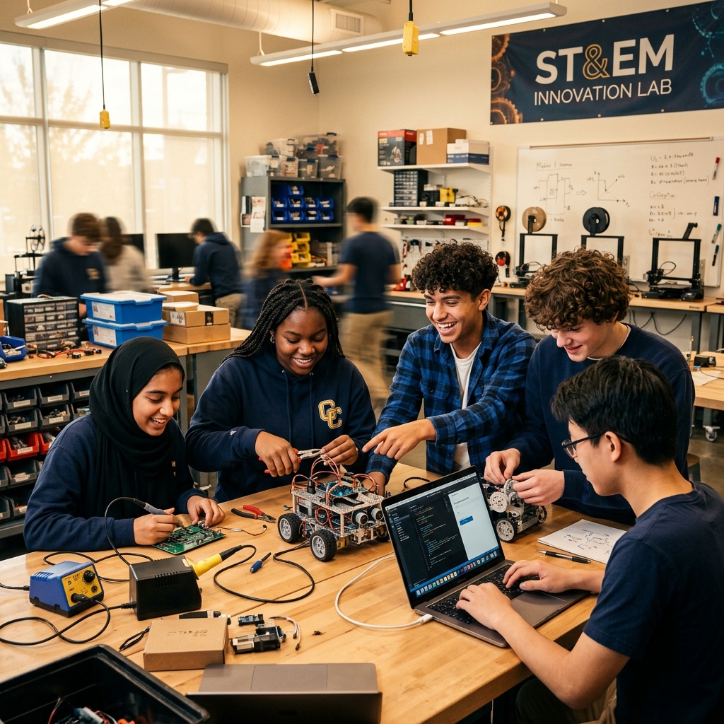 Teens in STEM robotics class